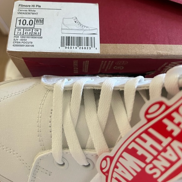 Vans White High-Top Filmore Sneakers, Platform, Women’s size 10, New - Picture 6 of 6